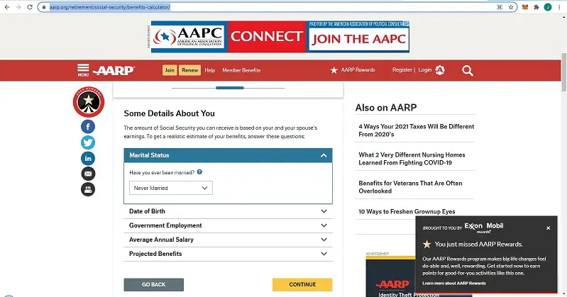 The AARP Social Security Calculator has some nice features that will allow you to see how much you could receive in benefits if you delay retirement as well as how much money you might have left over after monthly expenses.