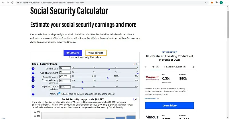 Bankrate's Social Security tool will let you estimate your payments in a few simple steps and you can then print out a nice report in one click.